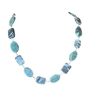 Artisan Natural Stone Beaded Necklace Green Gray Jasper Aventurine 20”
